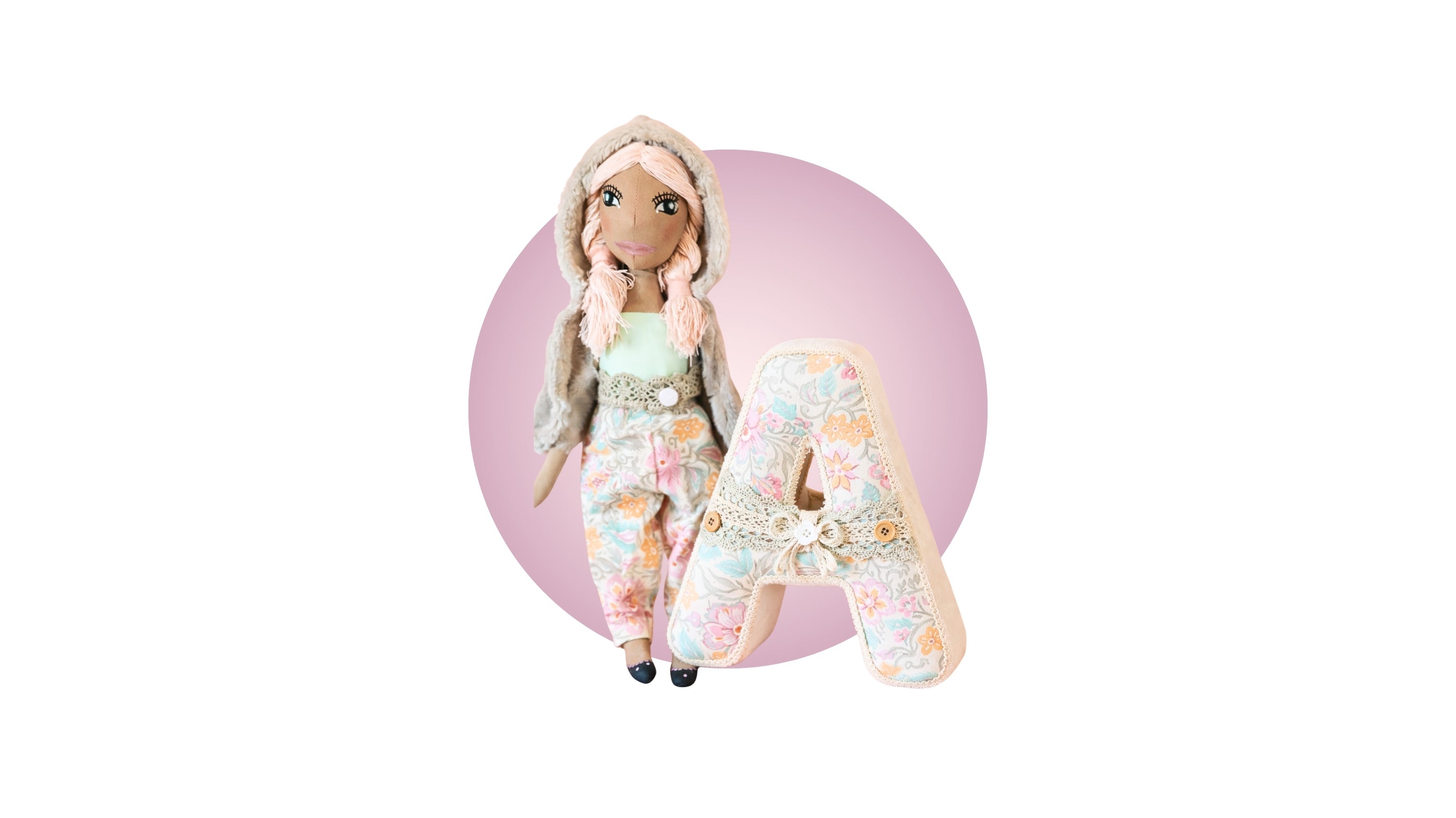 Fabric doll with 3D soft letter