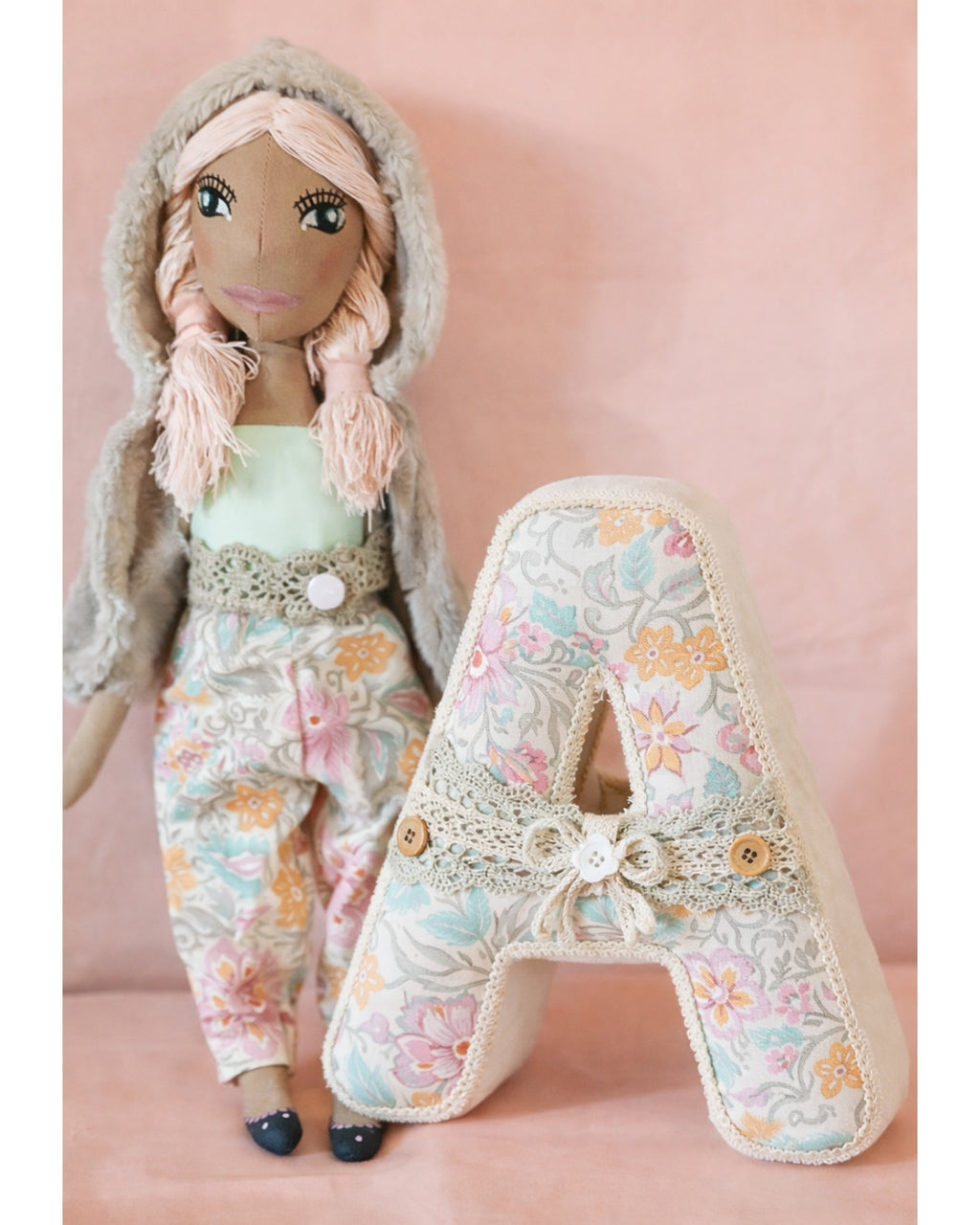 Handmade fabric doll Pink