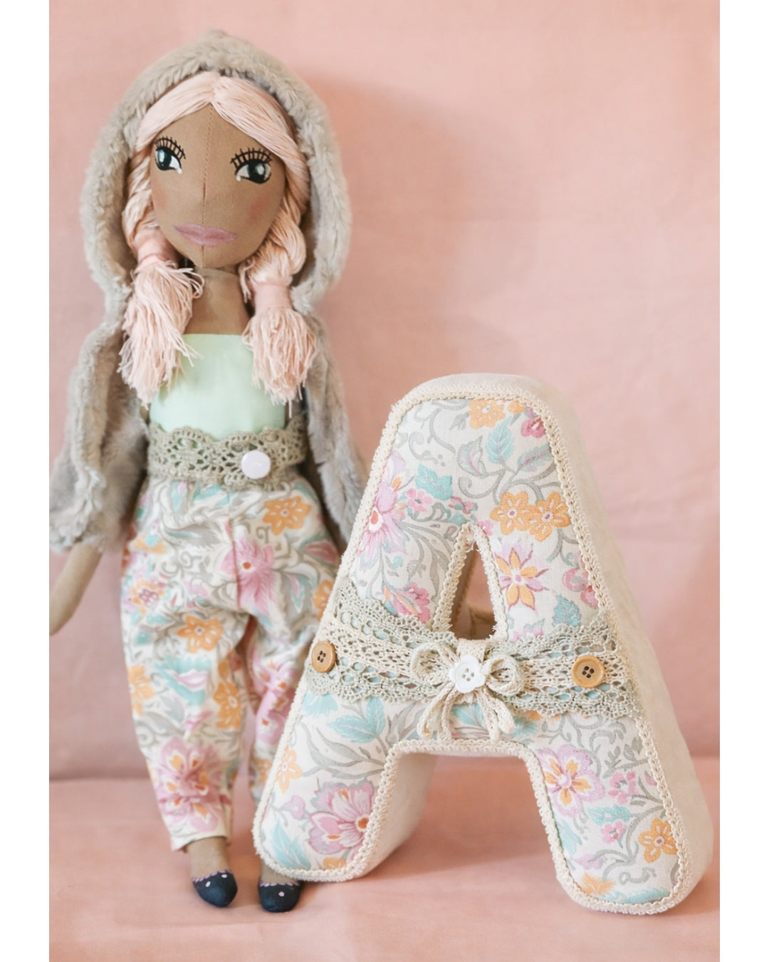 Handmade fabric doll Pink