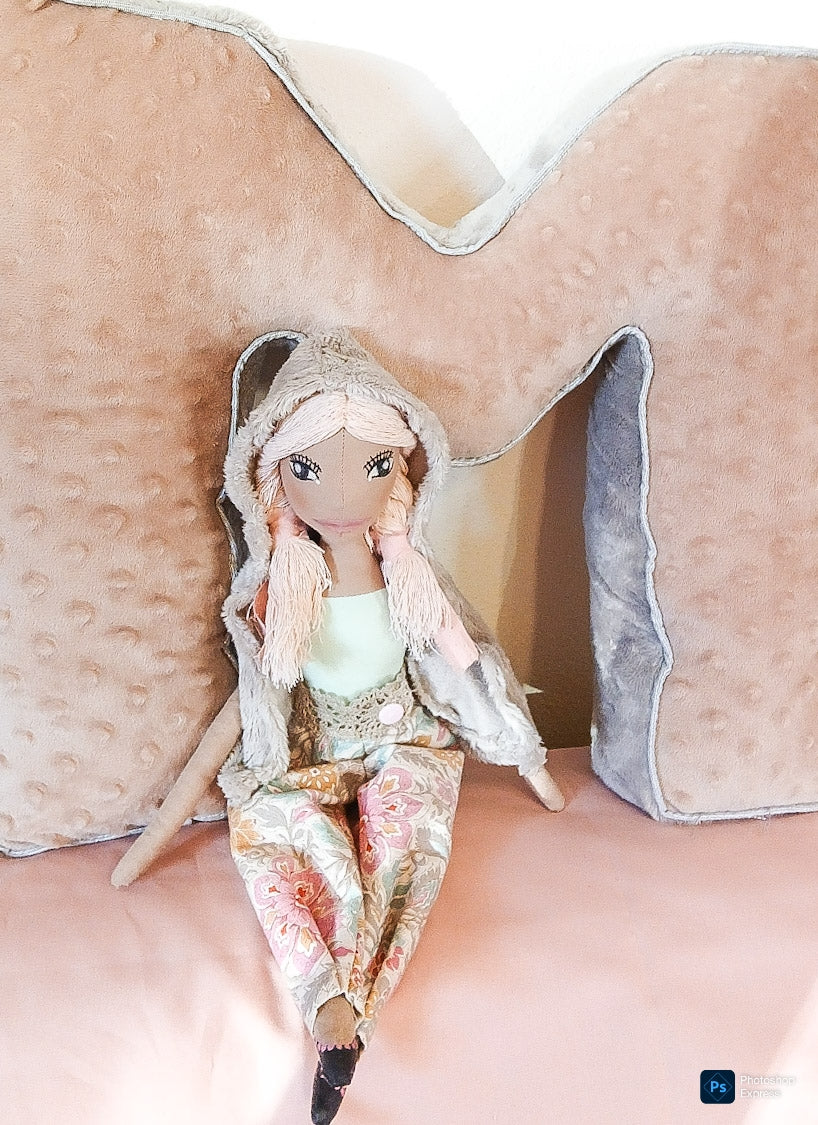 Handmade fabric doll Pink