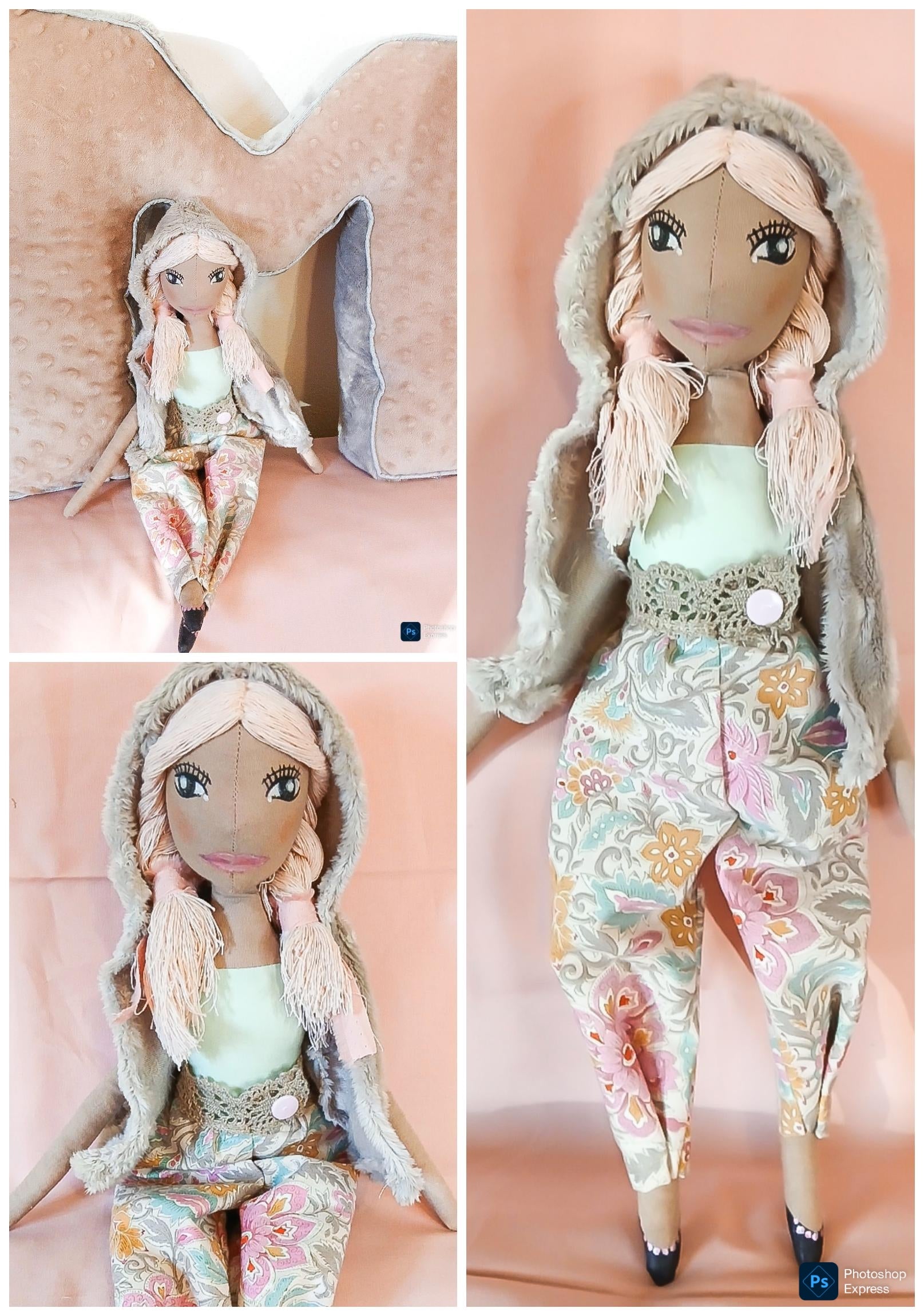 Handmade fabric doll Pink